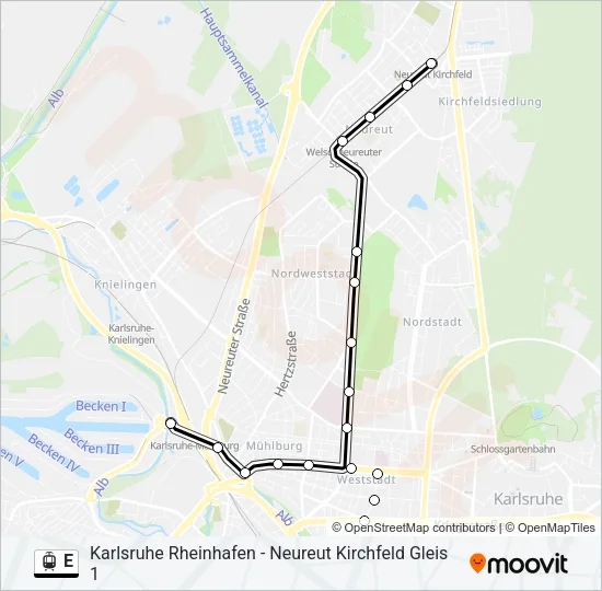 Трамвай E: карта маршрута