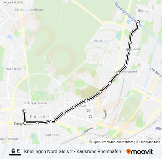 Трамвай E: карта маршрута