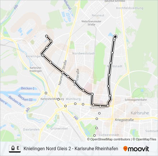 Трамвай E: карта маршрута