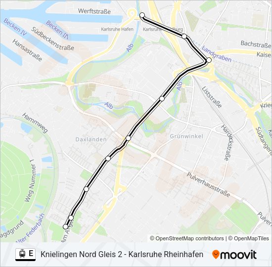 Трамвай E: карта маршрута