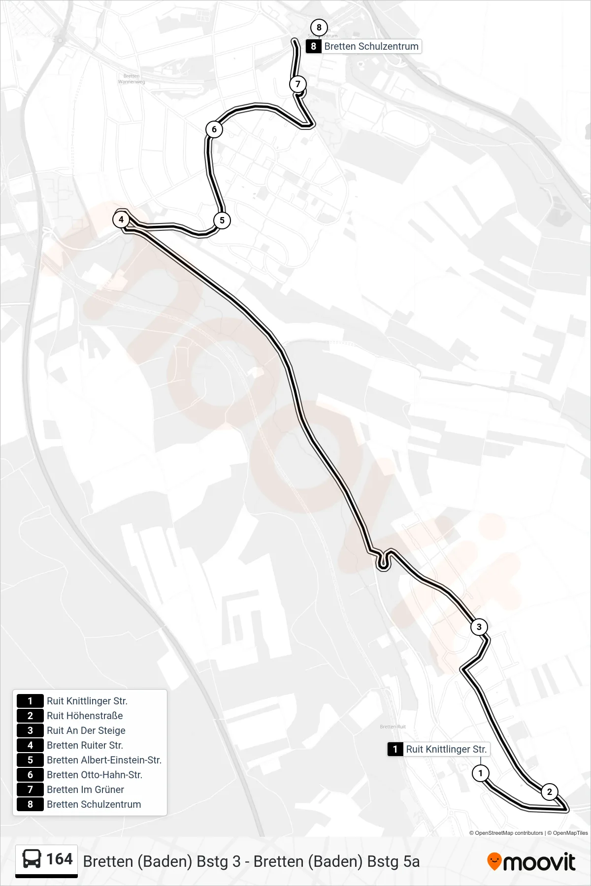 Linie 164 (Bus) Richtung Bretten Schulzentrum: Route und Haltestellen auf der Karte