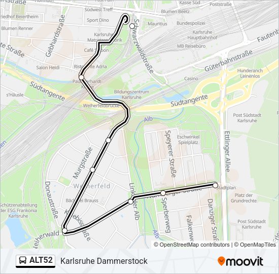 alt52 Route: Fahrpläne, Haltestellen & Karten - Karlsruhe Dammerstock ...