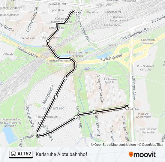 Автобус ALT52: карта маршрута