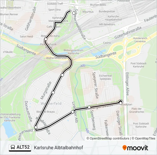Автобус ALT52: карта маршрута