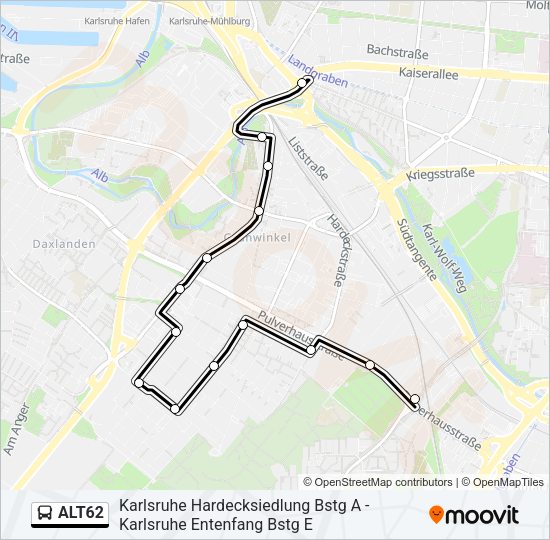 alt62 Route: Fahrpläne, Haltestellen & Karten - Karlsruhe Entenfang ...