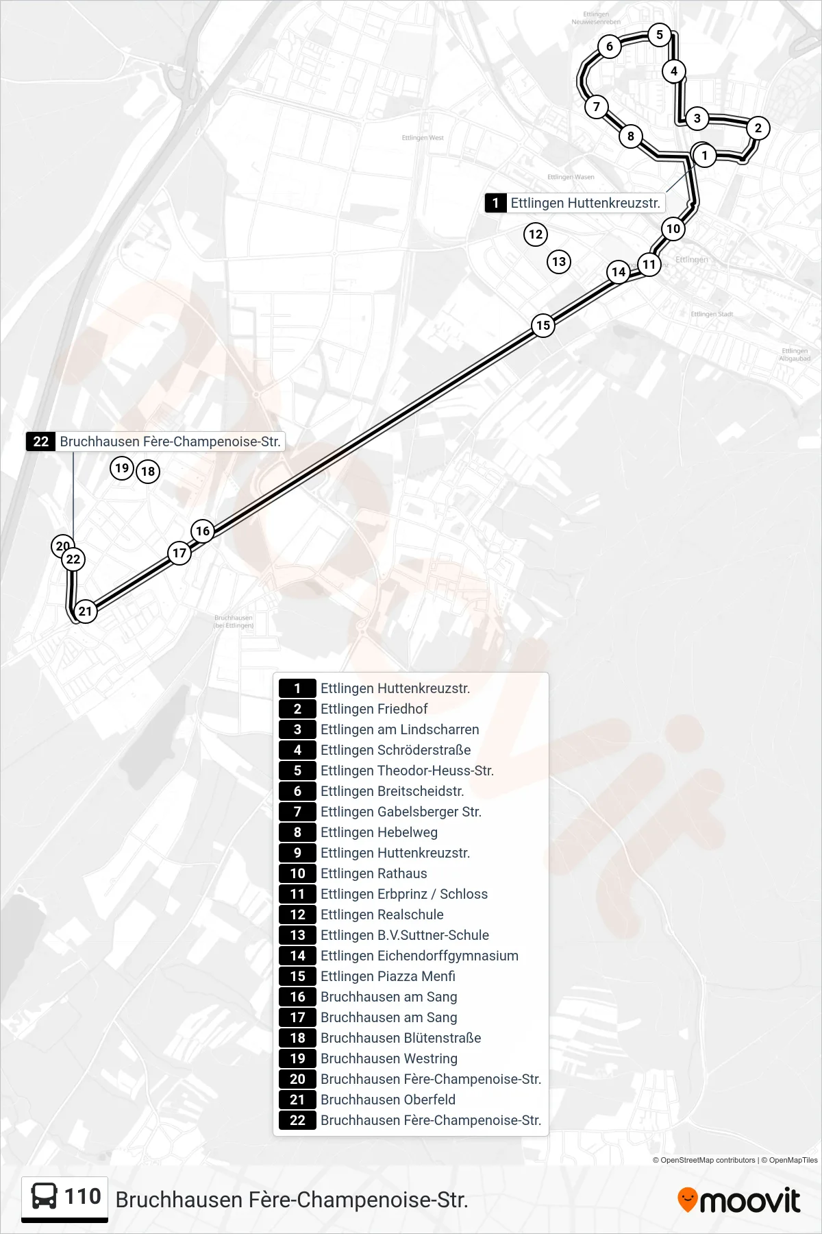110 bus Line (Bruchhausen Fère-Champenoise-Str.) route and stops on a map