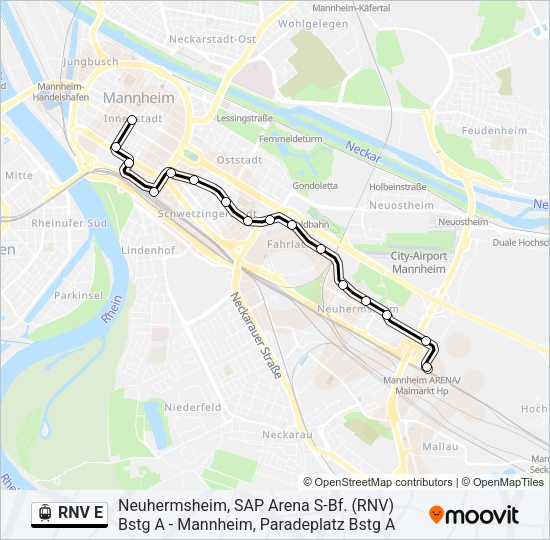 rnv e Route: Fahrpläne, Haltestellen & Karten - Mannheim, Paradeplatz ...
