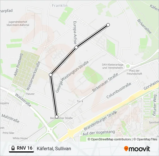 RNV 16 Light Rail Line Map