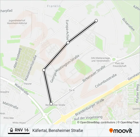 RNV 16 Light Rail Line Map