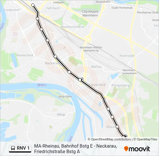 RNV 1 Bus Line Map
