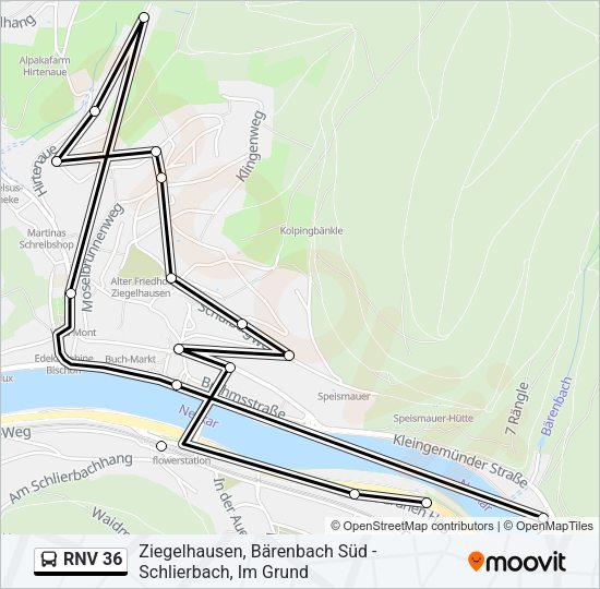 rnv 36 Route: Fahrpläne, Haltestellen & Karten - Schlierbach, Im Grund ...