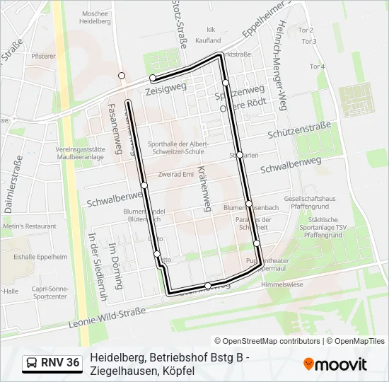 RNV 36 Bus Line Map