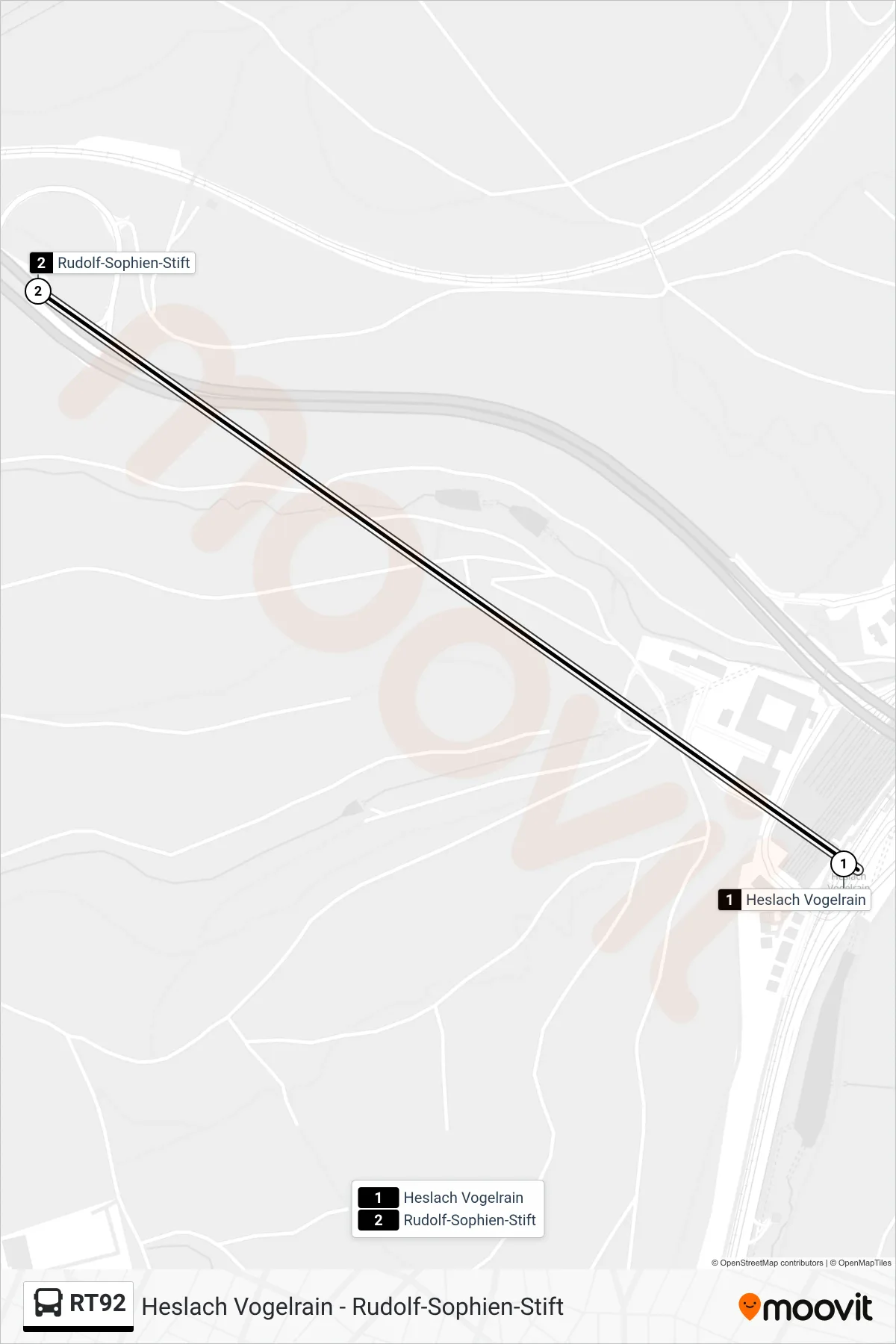 Linie RT92 (Tram) Richtung Rudolf-Sophien-Stift: Route und Haltestellen auf der Karte