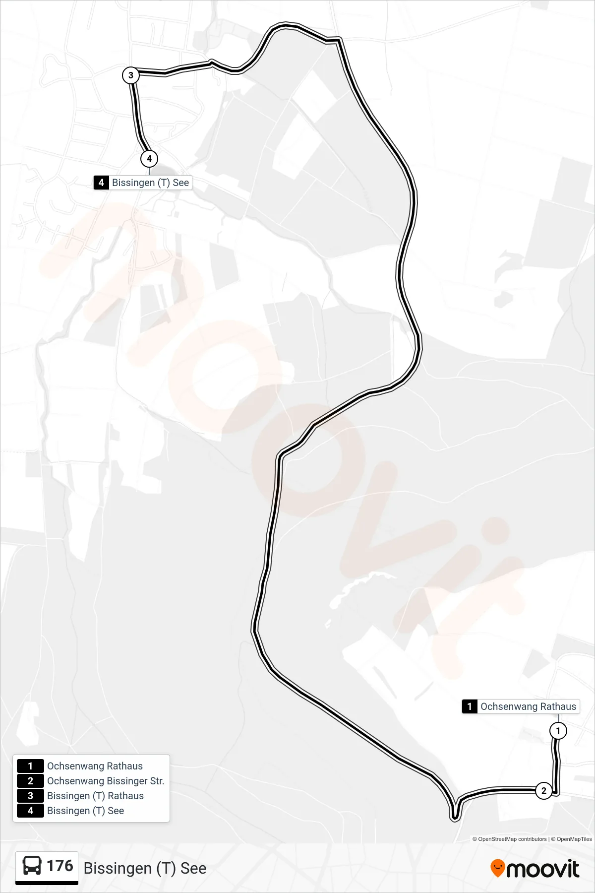 176 bus Line (Bissingen (T) See) route and stops on a map