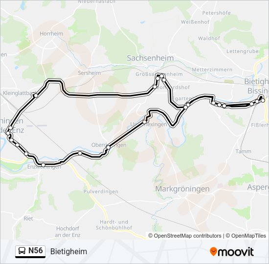 Автобус N56: карта маршрута