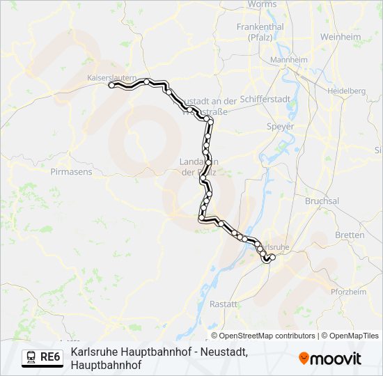 re6 Route: Fahrpläne, Haltestellen & Karten - Karlsruhe Hauptbahnhof ...