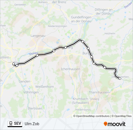 Поезд SEV: карта маршрута
