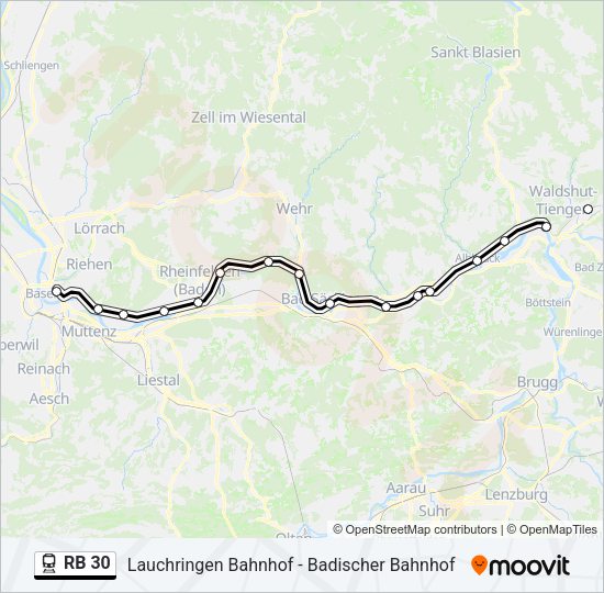 Поезд RB 30: карта маршрута