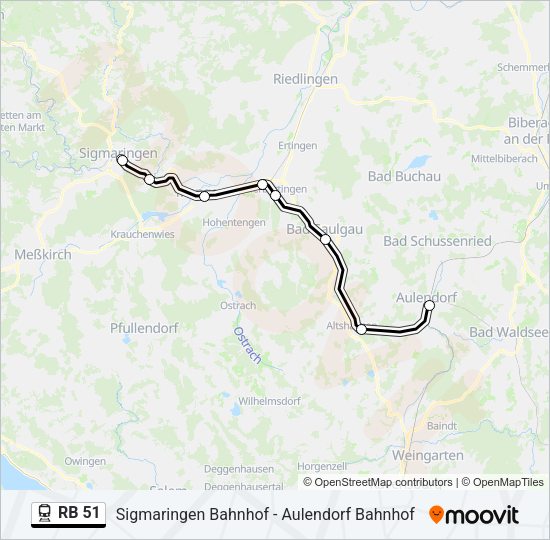 Поезд RB 51: карта маршрута