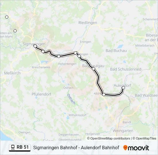 Поезд RB 51: карта маршрута