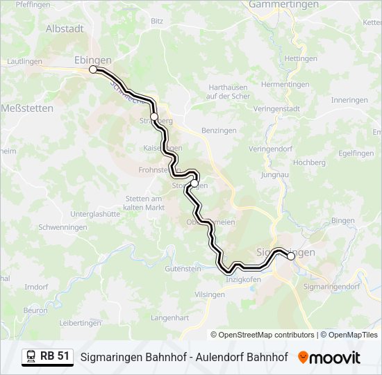 Поезд RB 51: карта маршрута