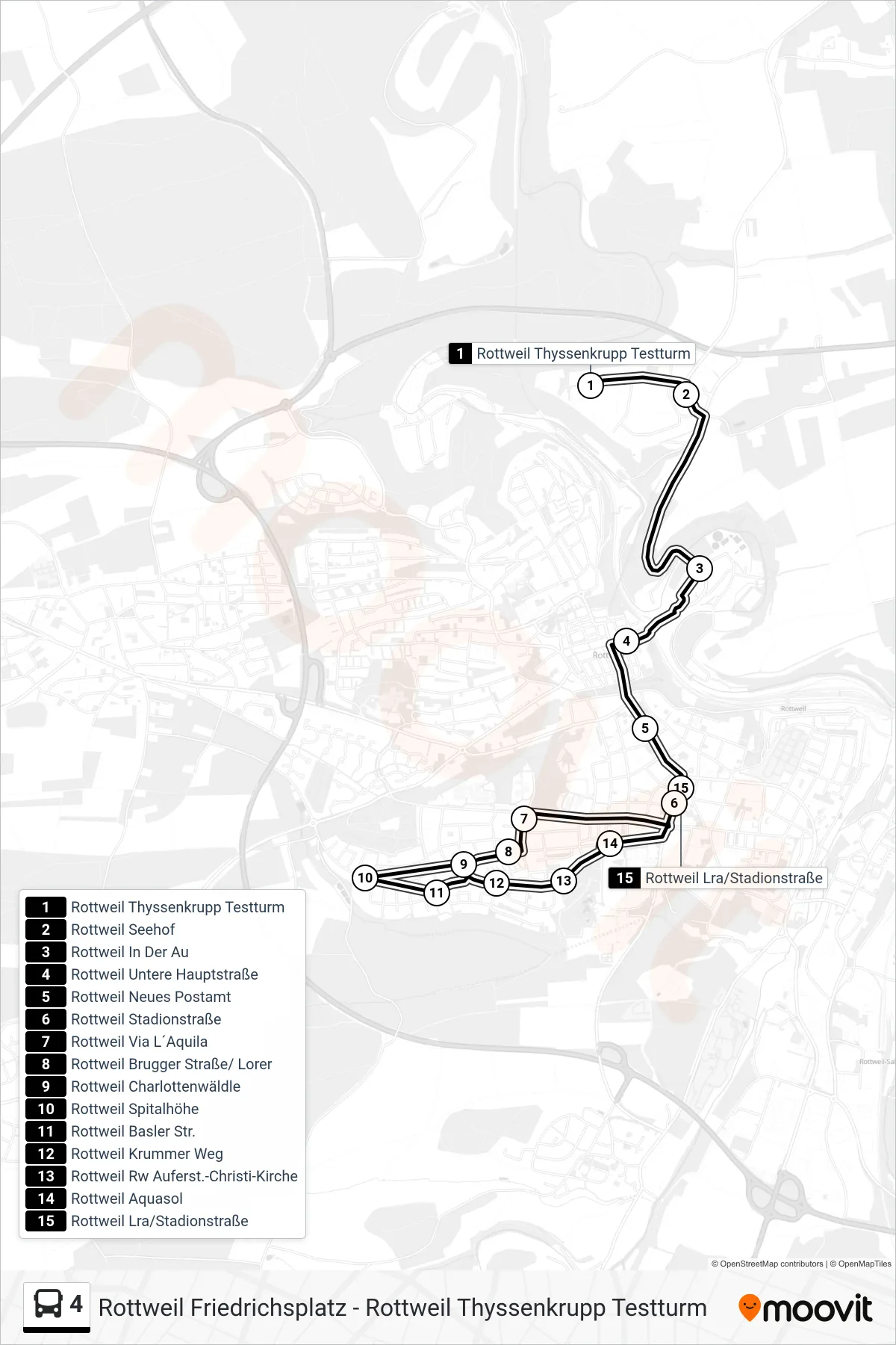 4 bus Line (Rottweil Lra/Stadionstraße) route and stops on a map