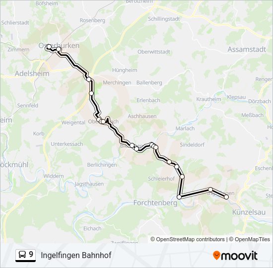 Автобус 9: карта маршрута