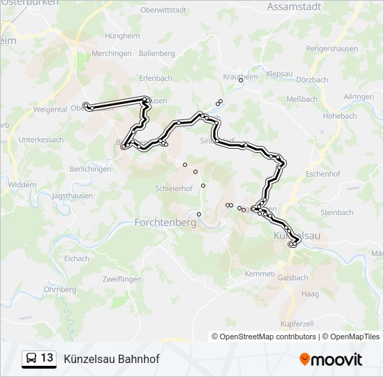 Автобус 13: карта маршрута