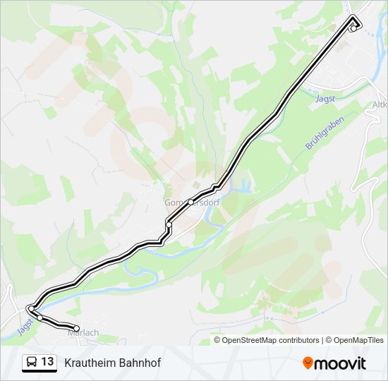 Автобус 13: карта маршрута