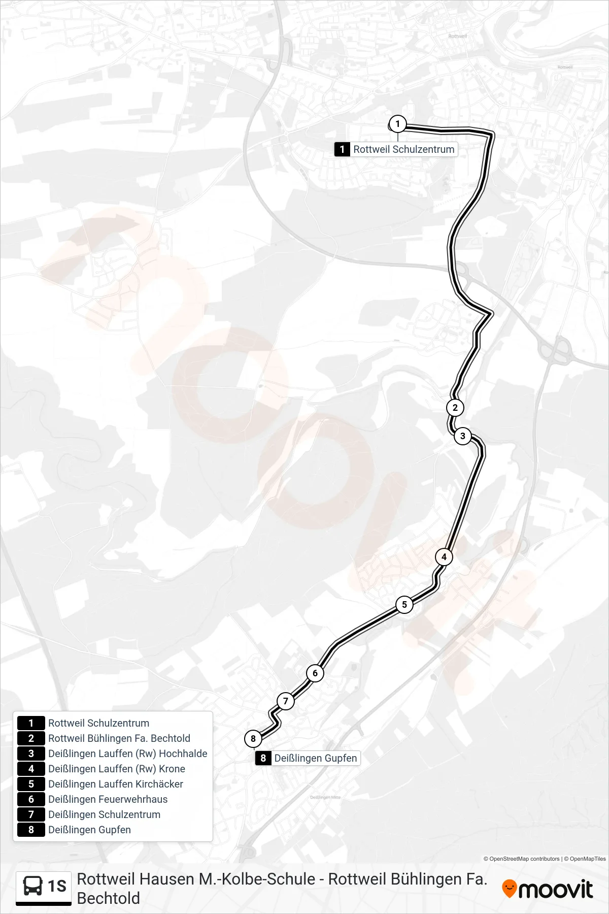 1S bus Line (Deißlingen Gupfen) route and stops on a map