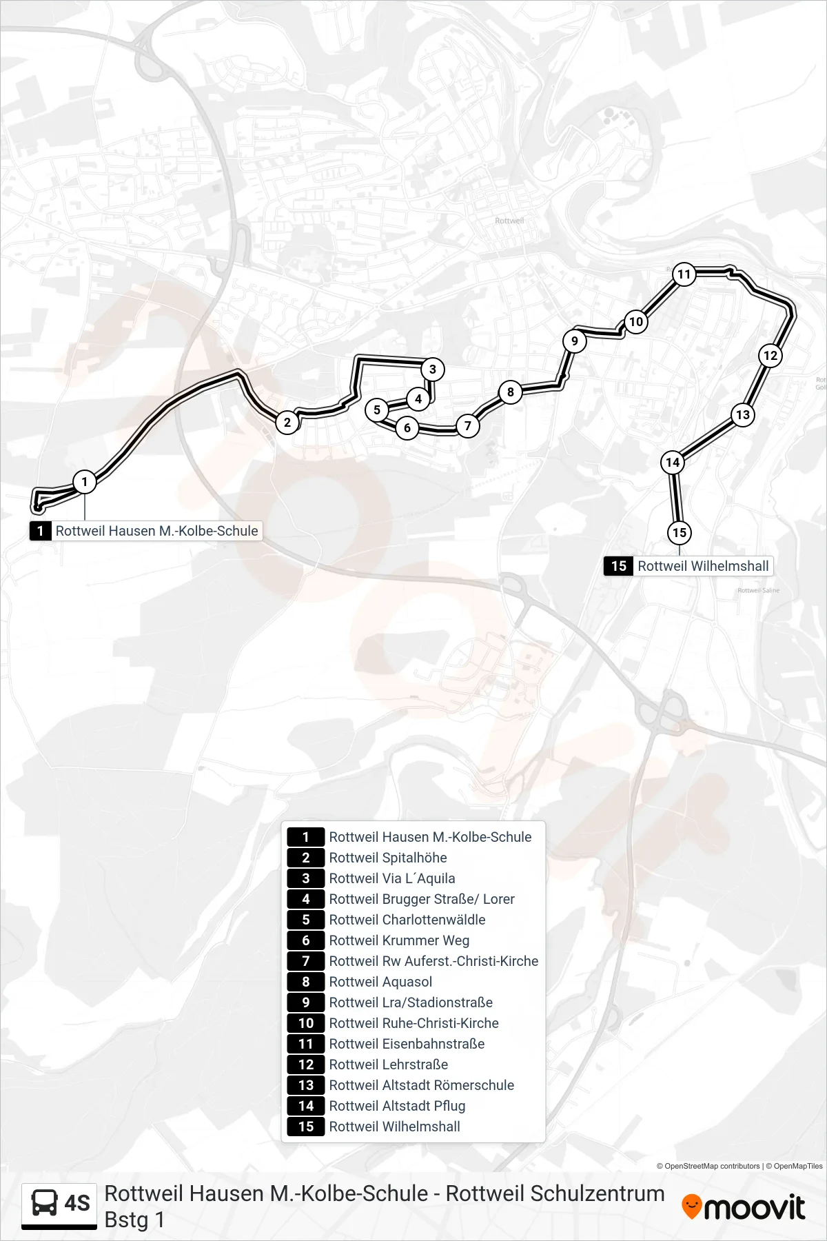 4S bus Line (Rottweil Wilhelmshall) route and stops on a map