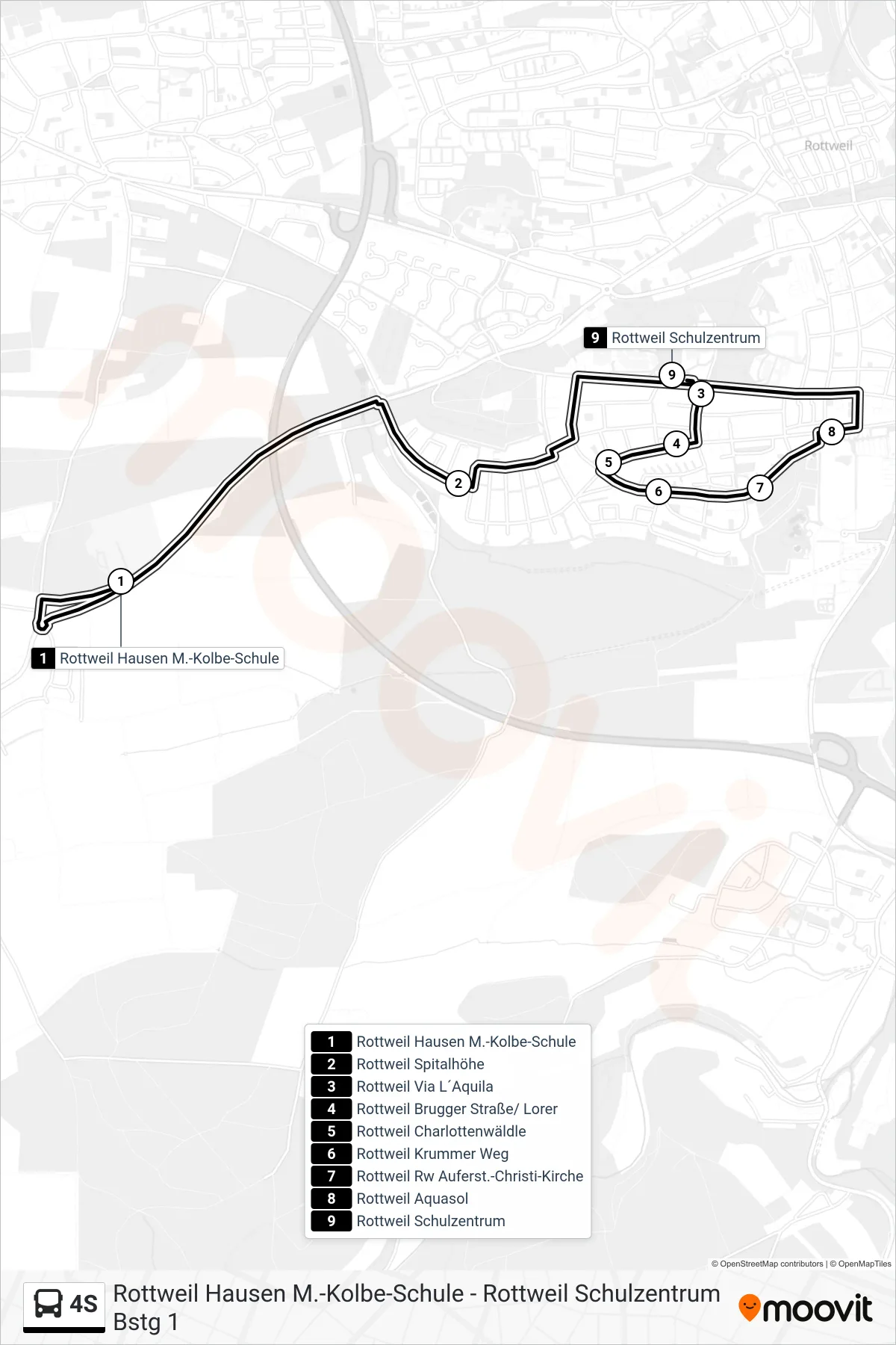 Linie 4S (Bus) Richtung Rottweil Schulzentrum: Route und Haltestellen auf der Karte