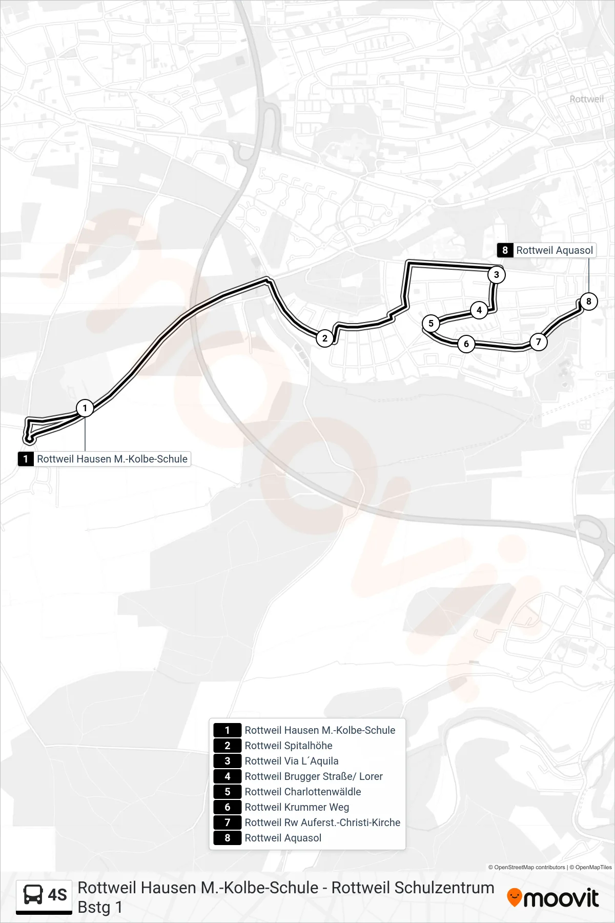 4S bus Line (Rottweil Aquasol) route and stops on a map