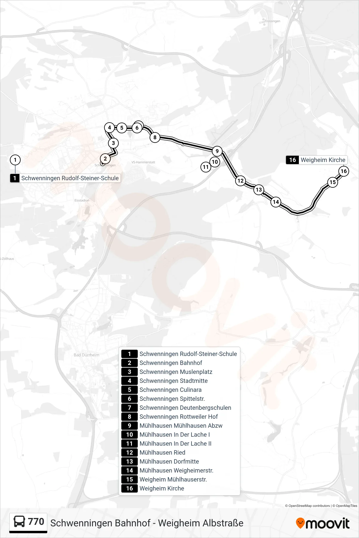 770 bus Line (Weigheim Kirche) route and stops on a map