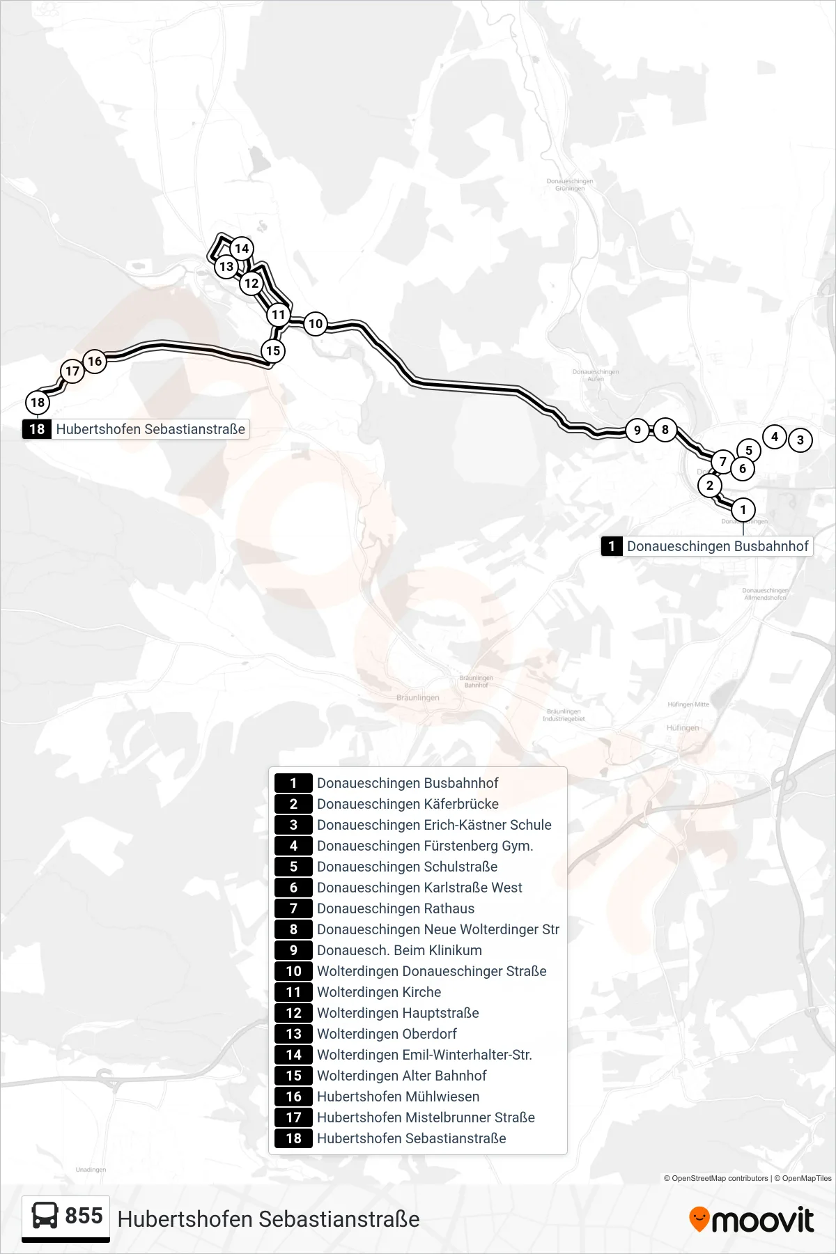 Linie 855 (Bus) Richtung Hubertshofen Sebastianstraße: Route und Haltestellen auf der Karte
