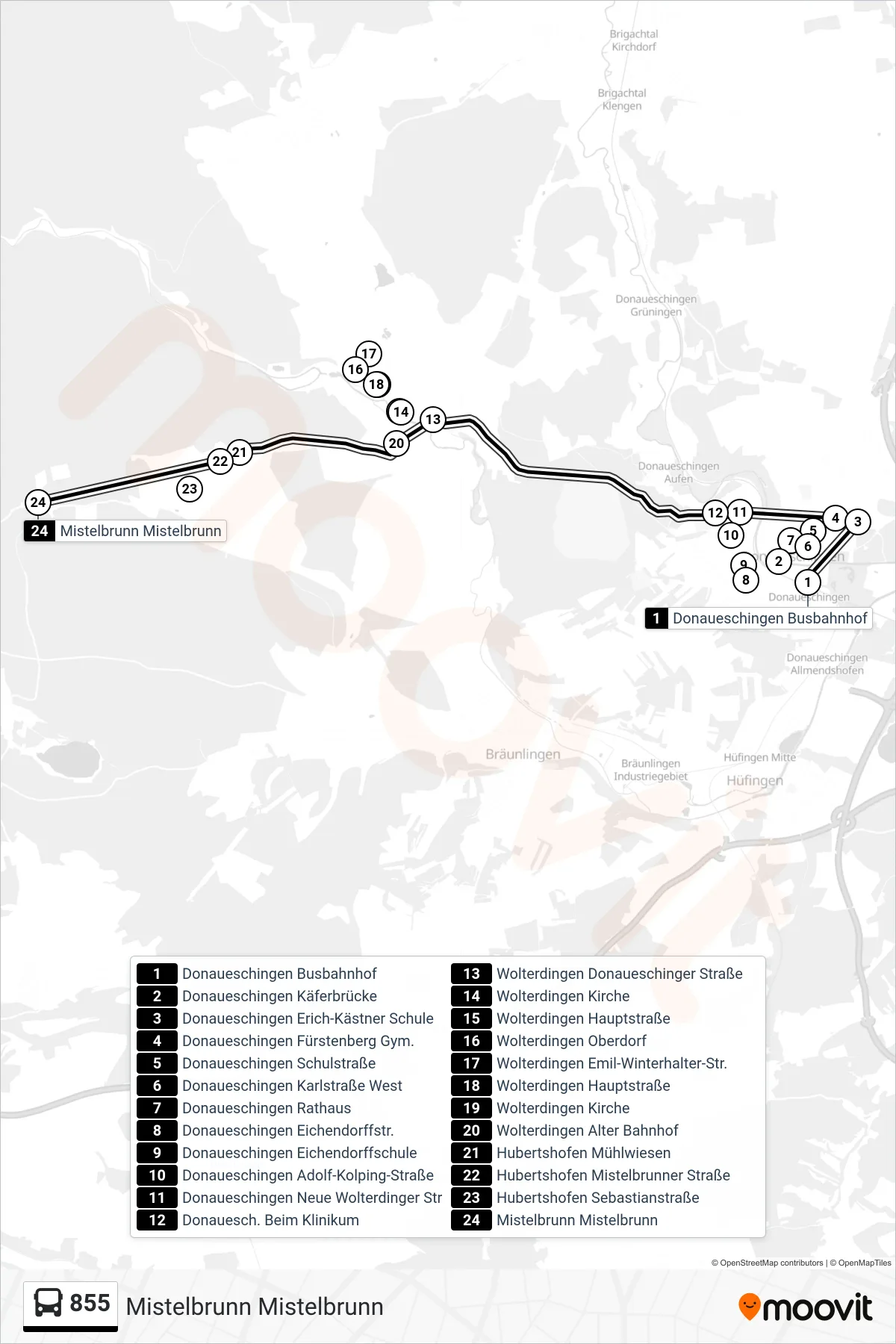 855 bus Line (Mistelbrunn Mistelbrunn) route and stops on a map