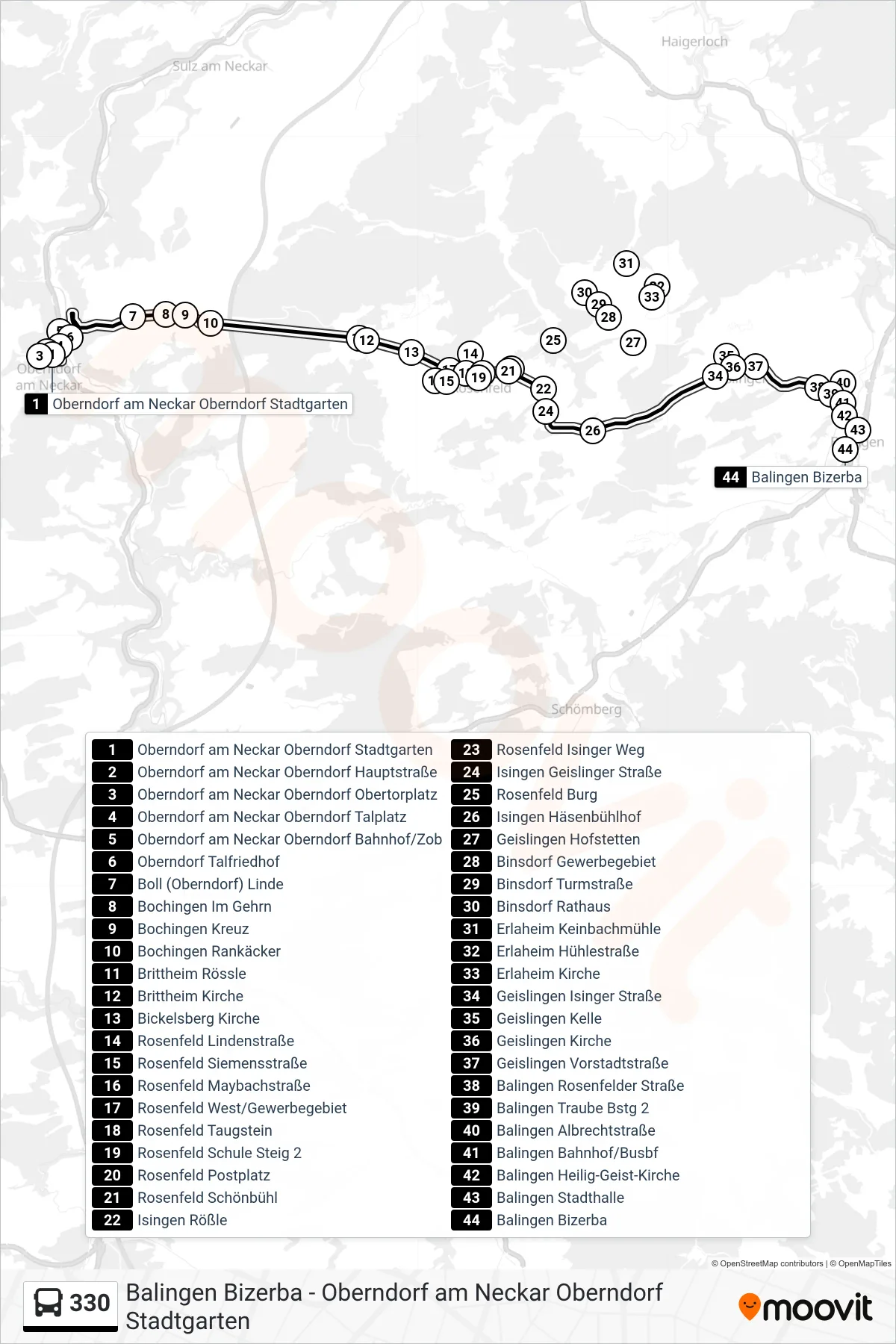 330 bus Line (Balingen Bizerba) route and stops on a map