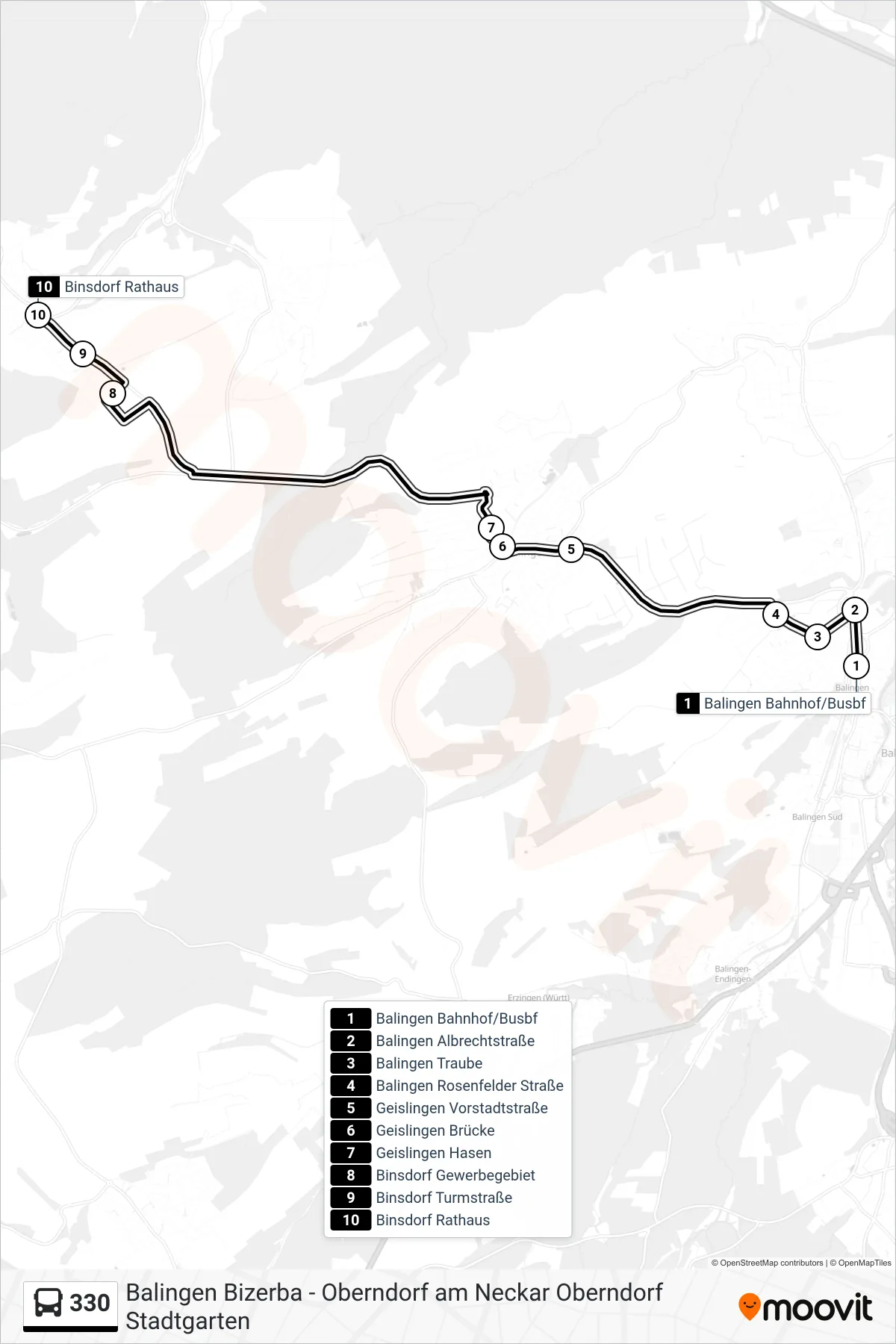 330 bus Line (Binsdorf Rathaus) route and stops on a map