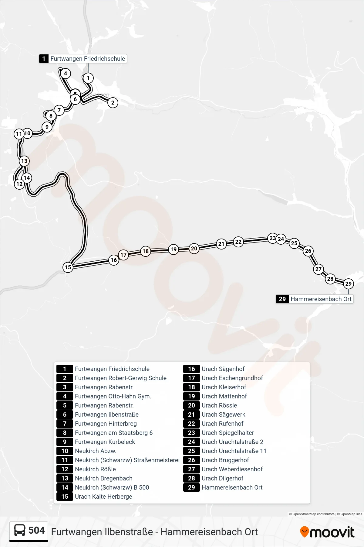 504 bus Line (Hammereisenbach Ort) route and stops on a map