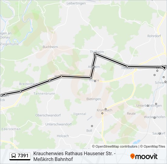 Автобус 7391: карта маршрута