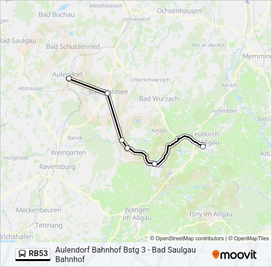 Автобус RB53: карта маршрута