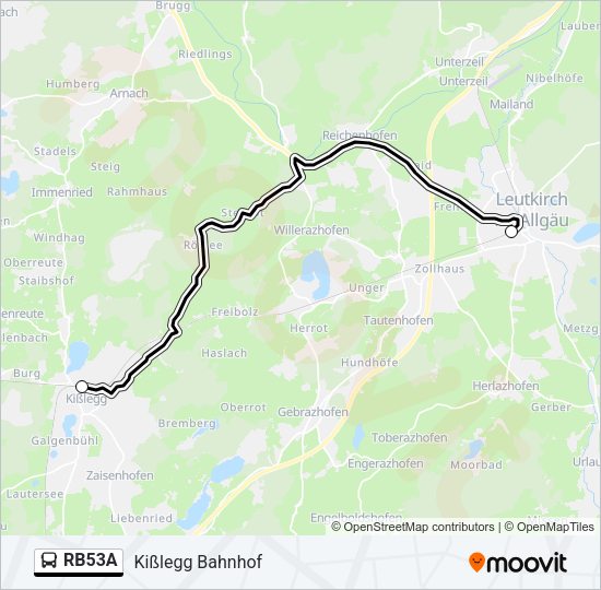 Автобус RB53A: карта маршрута