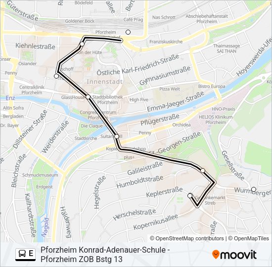 Автобус E: карта маршрута