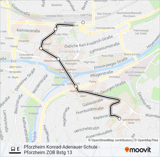 Автобус E: карта маршрута