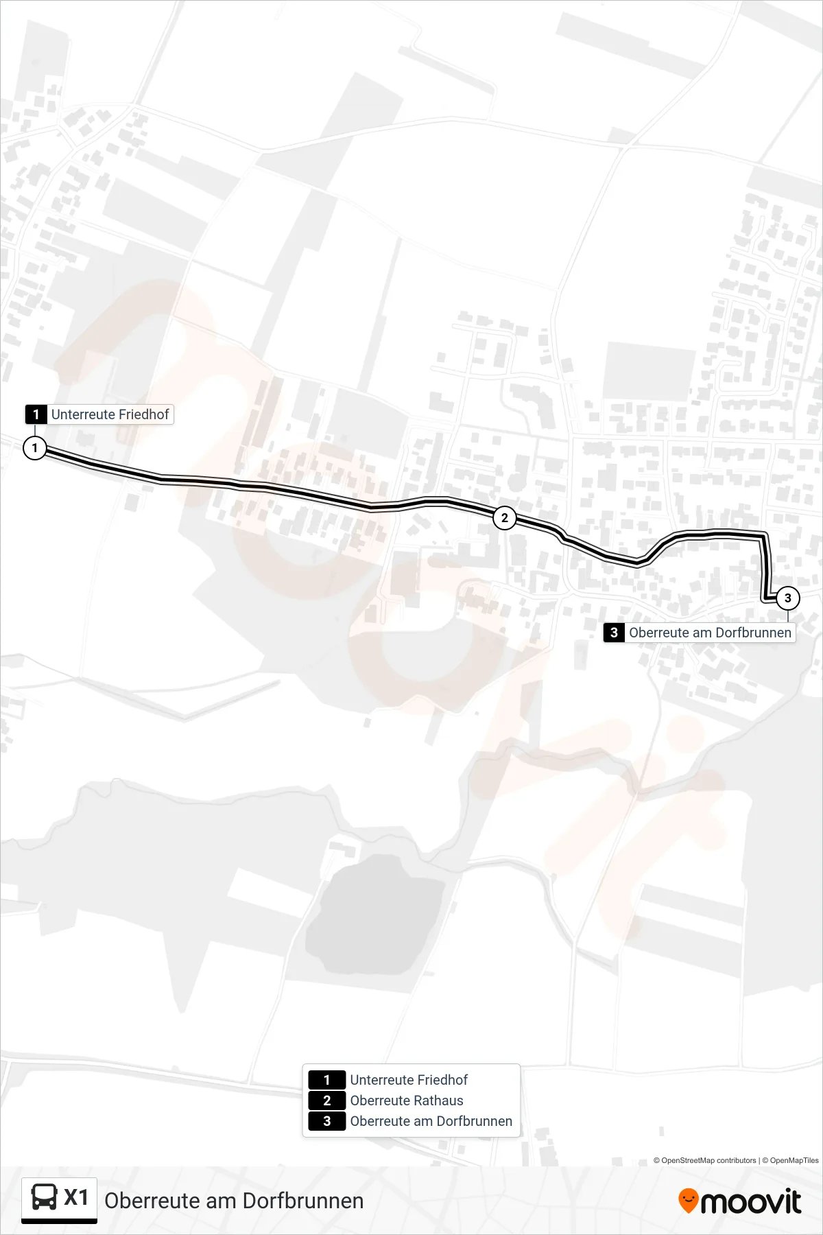 Linie X1 (Bus) Richtung Oberreute am Dorfbrunnen: Route und Haltestellen auf der Karte