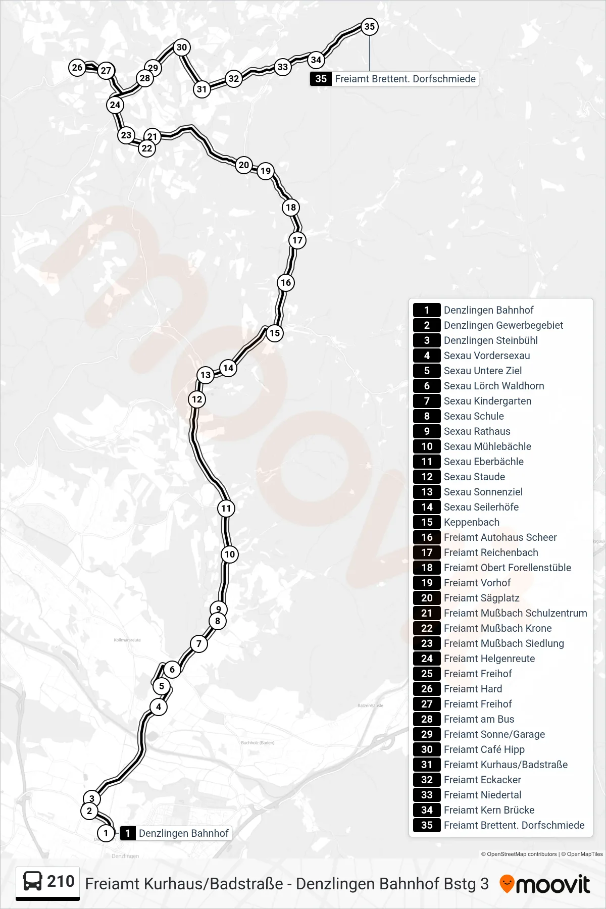 Linie 210 (Bus) Richtung Freiamt Brettent. Dorfschmiede: Route und Haltestellen auf der Karte