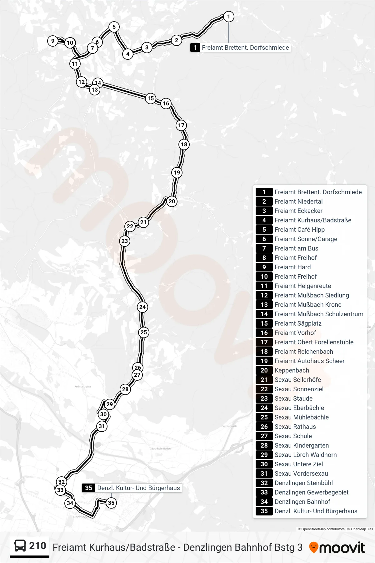 210 bus Line (Denzl. Kultur- Und Bürgerhaus) route and stops on a map