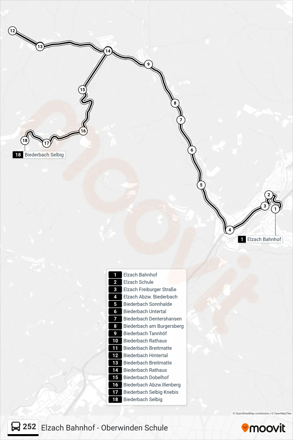 Linie 252 (Bus) Richtung Biederbach Selbig: Route und Haltestellen auf der Karte