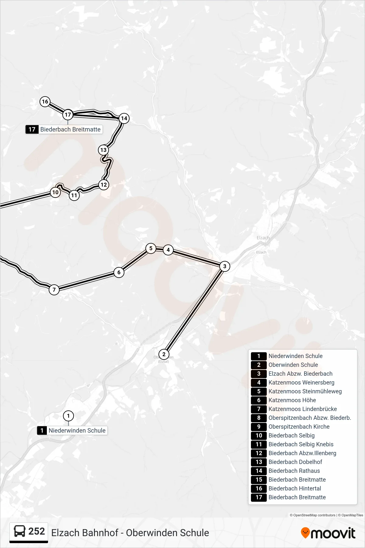 Linie 252 (Bus) Richtung Biederbach Rathaus: Route und Haltestellen auf der Karte