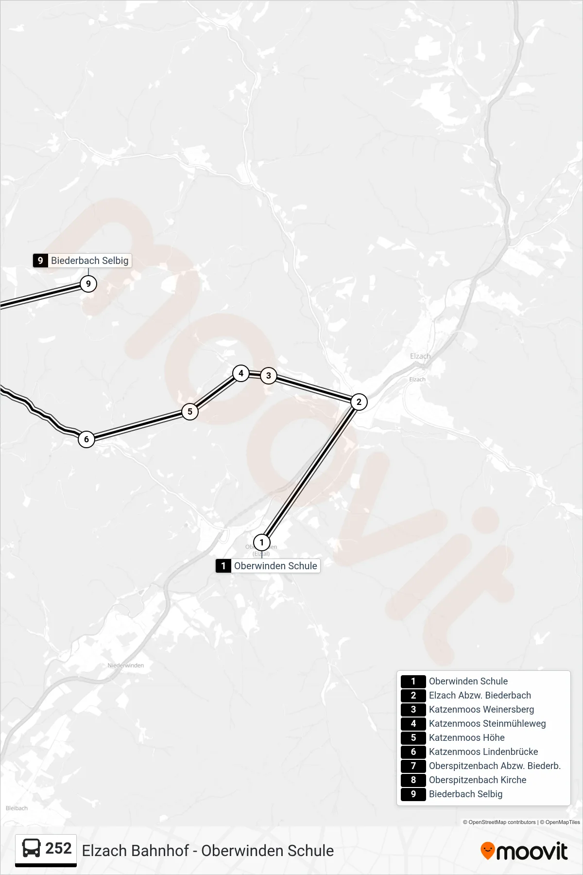 Linie 252 (Bus) Richtung Biederbach Selbig: Route und Haltestellen auf der Karte